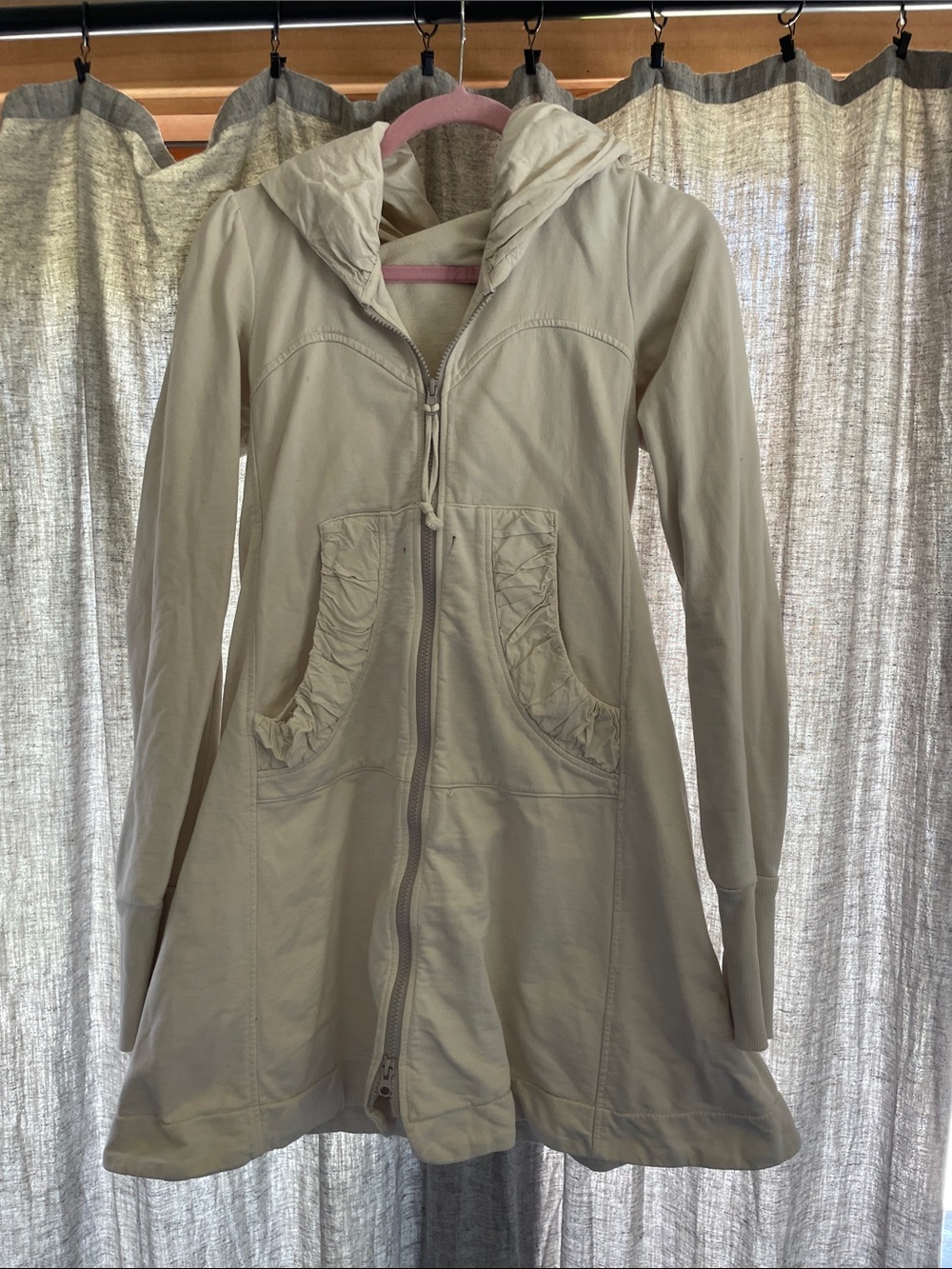 Light Cream Hooded Zip-Up Dress Jacket Prairie Underground